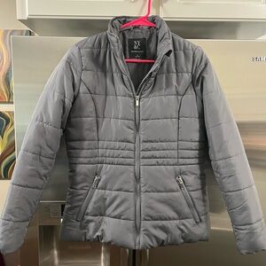 Women’s New York & Company Gray Quilted Puffer Coat with Stand Collar